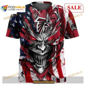 Custom NFL Atlanta Falcons Demon Face American Flag Shirt Hoodie 3D 2