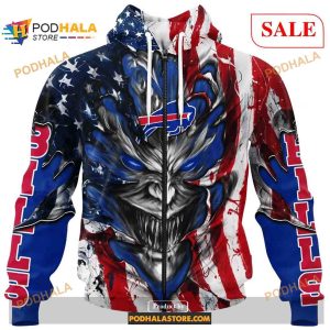 Custom NFL Buffalo Bills Demon Face American Flag Shirt Hoodie 3D 2