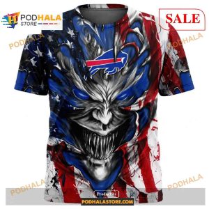 Custom NFL Buffalo Bills Demon Face American Flag Shirt Hoodie 3D 3