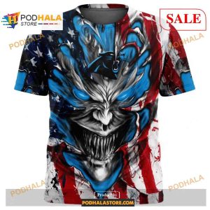 Custom NFL Carolina Panthers Demon Face American Flag Shirt Hoodie 3D 2