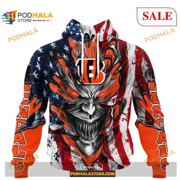 Custom NFL Cincinnati Bengals Demon Face American Flag Shirt Hoodie 3D