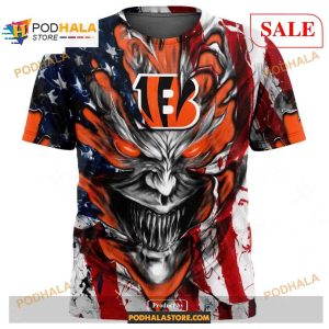 Custom NFL Cincinnati Bengals Demon Face American Flag Shirt Hoodie 3D 2