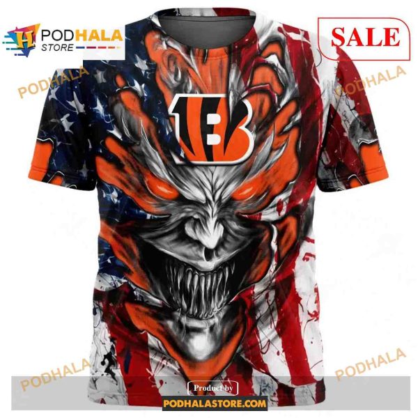 Custom NFL Cincinnati Bengals Demon Face American Flag Shirt Hoodie 3D