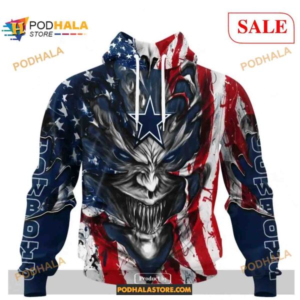 Custom NFL Dallas Cowboys Demon Face American Flag Shirt Hoodie 3D