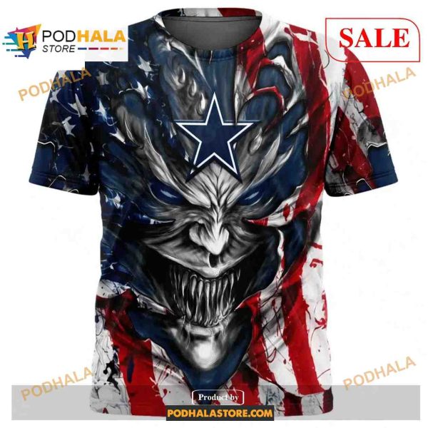 Custom NFL Dallas Cowboys Demon Face American Flag Shirt Hoodie 3D