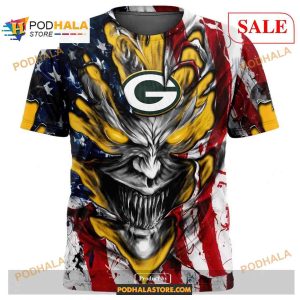 Custom NFL Green Bay Packers Demon Face American Flag Shirt Hoodie 3D 2