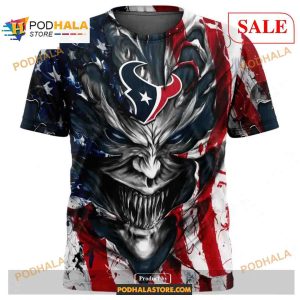 Custom NFL Houston Texans Demon Face American Flag Shirt Hoodie 3D 2