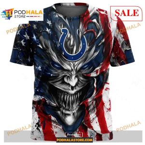 Custom NFL Indianapolis Colts Demon Face American Flag Shirt Hoodie 3D 2