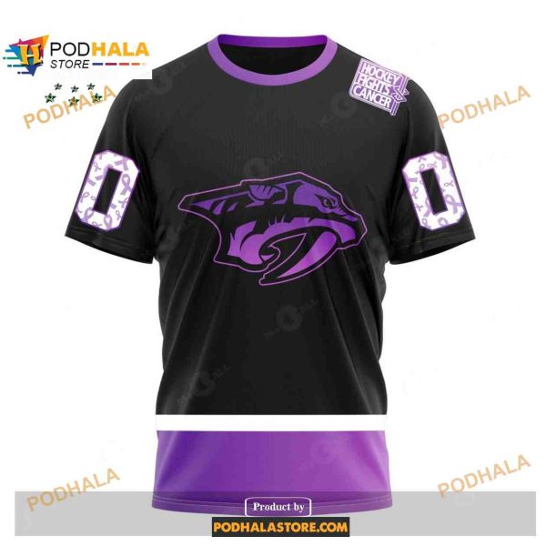 Custom NHL Nashville Predators Black Hockey Fights Cancer Shirt Hoodie 3D
