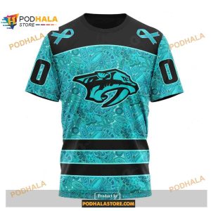 Custom NHL Nashville Predators Fight Ovarian Cancer Shirt Hoodie 3D 3