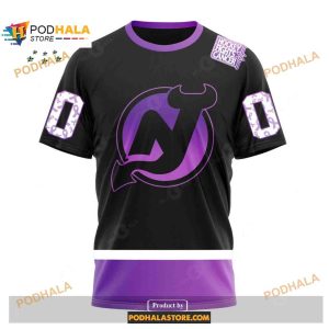 Custom NHL New Jersey Devils Black Hockey Fights Cancer Shirt Hoodie 3D 3