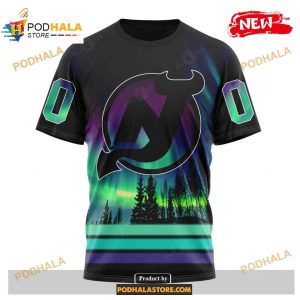 Custom NHL New Jersey Devils With Northern Lights Shirt Hoodie 3D 3