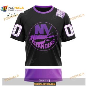 Custom NHL New York Islanders Black Hockey Fights Cancer Shirt Hoodie 3D 3
