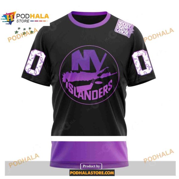 Custom NHL New York Islanders Black Hockey Fights Cancer Shirt Hoodie 3D