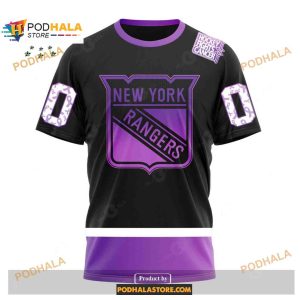 Custom NHL New York Rangers Black Hockey Fights Cancer Shirt Hoodie 3D 3