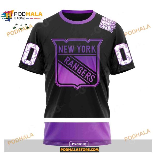 Custom NHL New York Rangers Black Hockey Fights Cancer Shirt Hoodie 3D