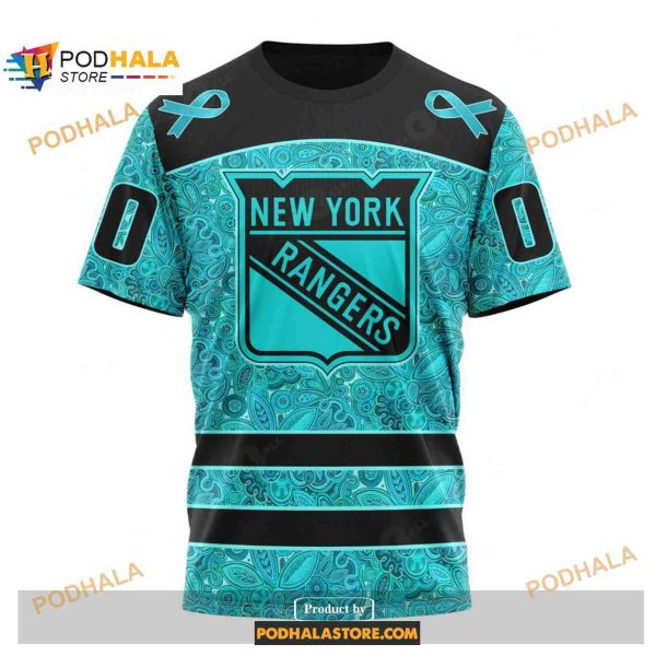 Custom NHL New York Rangers Fight Ovarian Cancer Shirt Hoodie 3D