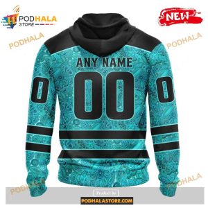 Custom NHL Pittsburgh Penguins Blue Design Fight Ovarian Cancer Shirt Hoodie 3D 2