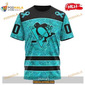 Custom NHL Pittsburgh Penguins Blue Design Fight Ovarian Cancer Shirt Hoodie 3D 3