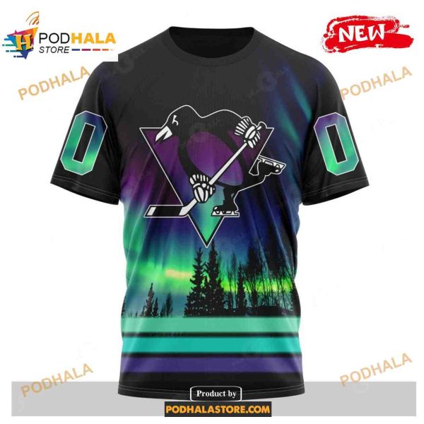 Custom NHL Pittsburgh Penguins With Northern Lights Shirt Hoodie 3D