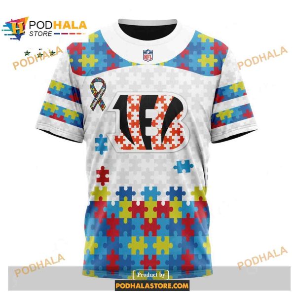 Custom Name Cincinnati Bengals Autism Puzzle Game White Shirt NFL Hoodie 3D