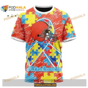 Custom Name Cleveland Browns Autism Puzzle Game Stripes Design Shirt NFL Hoodie 3D 3