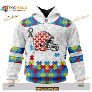 Custom Name Cleveland Browns Autism Puzzle Game White Shirt NFL Hoodie 3D 1