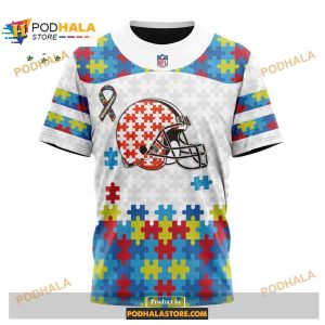 Custom Name Cleveland Browns Autism Puzzle Game White Shirt NFL Hoodie 3D 3