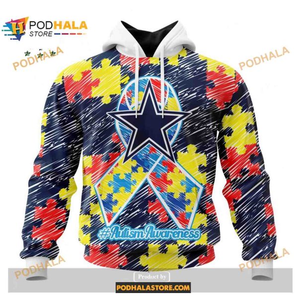 Custom Name Dallas Cowboys Autism Puzzle Game Stripes Design Shirt NFL Hoodie 3D