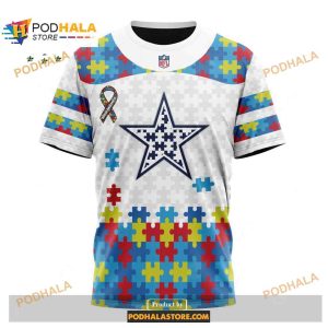 Custom Name Dallas Cowboys Autism Puzzle Game White Shirt NFL Hoodie 3D 3