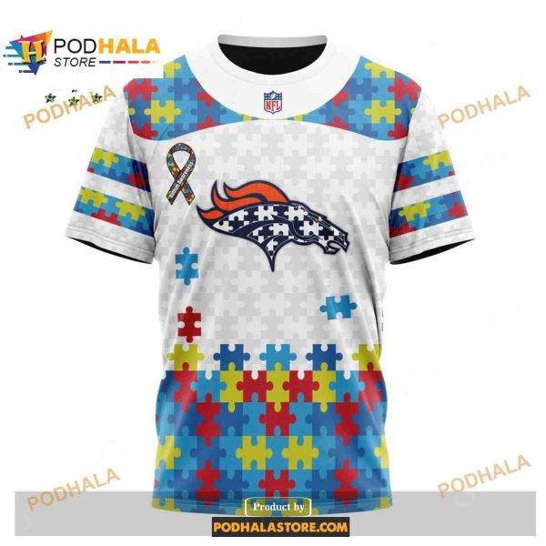 Custom Name Denver Broncos Autism Puzzle Game White Shirt NFL Hoodie 3D