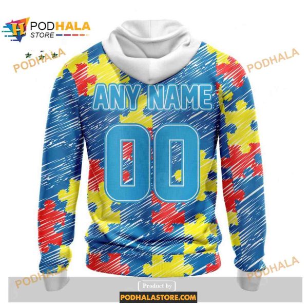 Custom Name Detroit Lions Autism Puzzle Game Stripes Design Shirt NFL Hoodie 3D