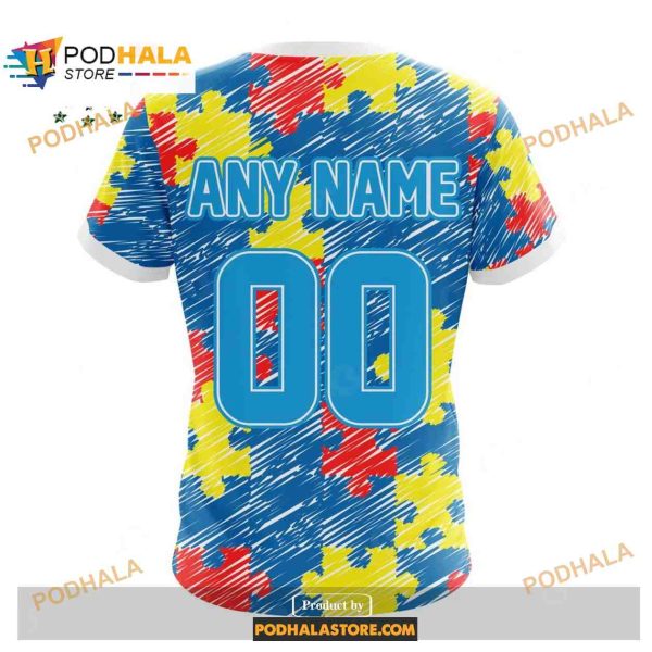 Custom Name Detroit Lions Autism Puzzle Game Stripes Design Shirt NFL Hoodie 3D