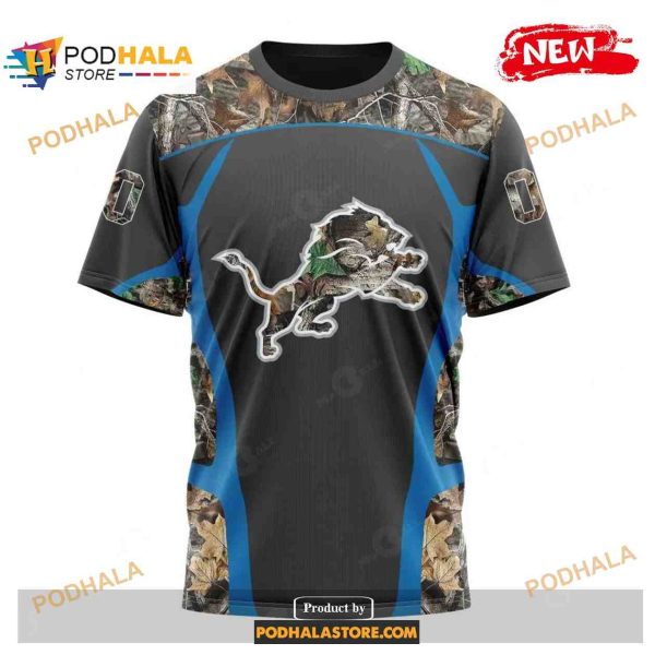 Custom Name Detroit Lions Camo Hunting Black Design Shirt NFL Hoodie 3D