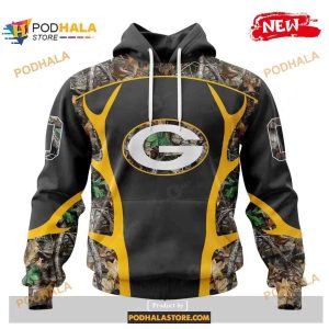 Custom Name Green Bay Packers Camo Hunting Black Design Shirt NFL Hoodie 3D 1