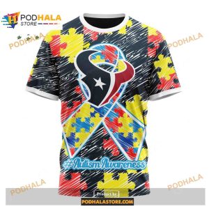 Custom Name Houston Texans Autism Puzzle Game Stripes Design Shirt NFL Hoodie 3D 3