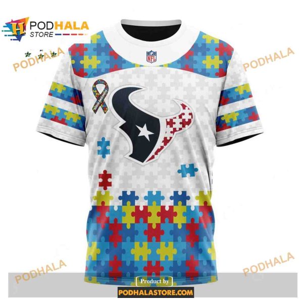 Custom Name Houston Texans Autism Puzzle Game White Shirt NFL Hoodie 3D
