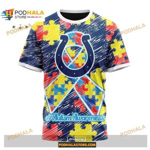 Custom Name Indianapolis Colts Autism Puzzle Game Stripes Design Shirt NFL Hoodie 3D 3