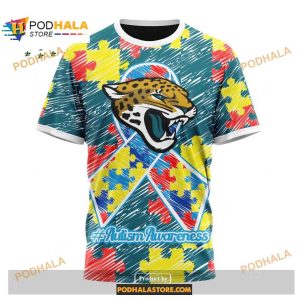 Custom Name Jacksonville Jaguars Autism Puzzle Game Stripes Design Shirt NFL Hoodie 3D 3