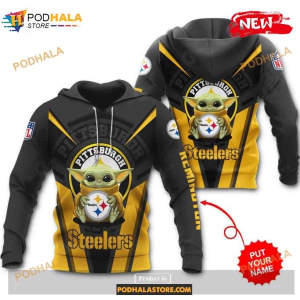 Custom Name Pittsburgh Steelers New Baby Yoda Sports NFL Hoodie 3D