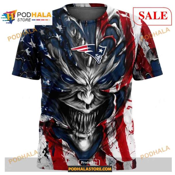 Custom New England Patriots Demon Face American Flag Shirt NFL Hoodie 3D
