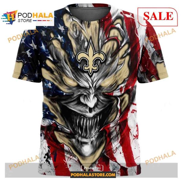 Custom New Orleans Saints Demon Face American Flag Shirt NFL Hoodie 3D