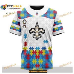 Custom New Orleans Saints Special Autism Puzzle Game White NFL Hoodie 3D 3