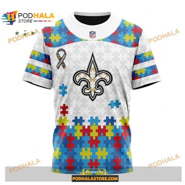 Custom New Orleans Saints Special Autism Puzzle Game White NFL Hoodie 3D