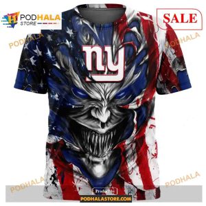 Custom New York Giants Demon Face American Flag Shirt NFL Hoodie 3D 2