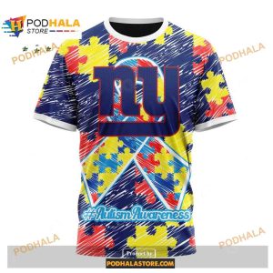 Custom New York Giants Special Autism Puzzle Game Stripes Design NFL Hoodie 3D 3