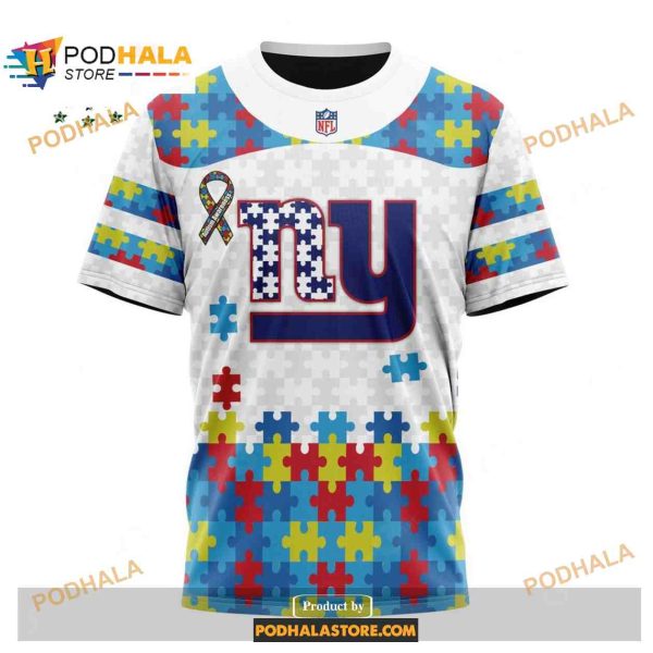 Custom New York Giants Special Autism Puzzle Game White NFL Hoodie 3D