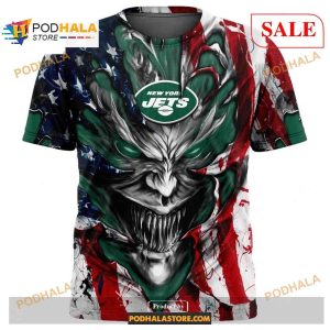 Custom New York Jets Demon Face American Flag Shirt NFL Hoodie 3D 2