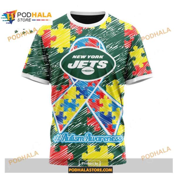 Custom New York Jets Special Autism Puzzle Game Stripes Design NFL Hoodie 3D