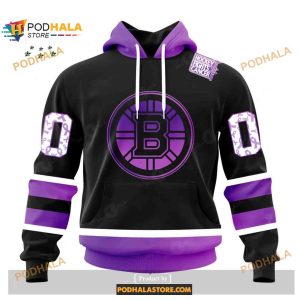 Custom Hockey Jersey Black Purple-White